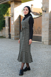 Eteği Fırfırlı Kuşaklı Tüvit Jile  Zümrüt Yeşil