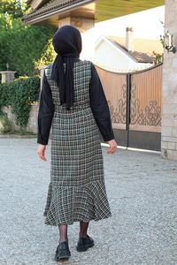 Eteği Fırfırlı Kuşaklı Tüvit Jile  Zümrüt Yeşil