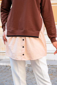 Eteği Gömlek Detaylı Sweat  Kahverengi