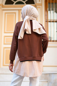 Eteği Gömlek Detaylı Sweat  Kahverengi