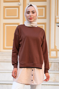 Eteği Gömlek Detaylı Sweat  Kahverengi