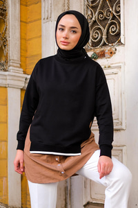 Eteği Gömlek Detaylı Sweat  Siyah