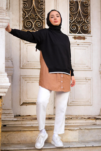 Eteği Gömlek Detaylı Sweat  Siyah