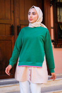 Eteği Gömlek Detaylı Sweat  Yeşil
