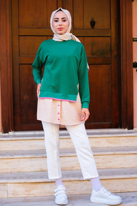 Eteği Gömlek Detaylı Sweat  Yeşil