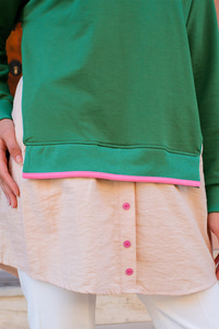 Eteği Gömlek Detaylı Sweat  Yeşil