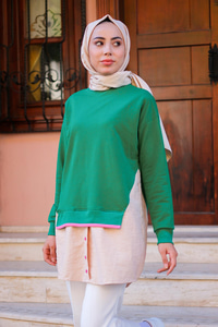 Eteği Gömlek Detaylı Sweat  Yeşil