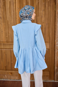 Eteği Pile Detaylı Gömlek  Mavi