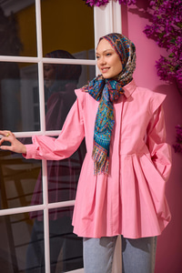 Eteği Pile Detaylı Gömlek  Pembe