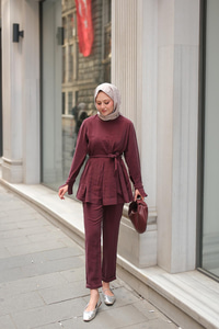 Eteği Pileli Armani Modal Takım Bordo