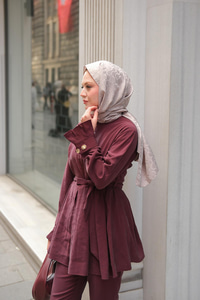 Eteği Pileli Armani Modal Takım Bordo