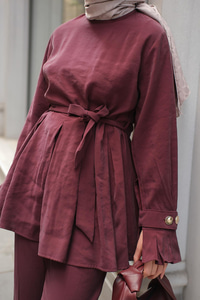 Eteği Pileli Armani Modal Takım Bordo