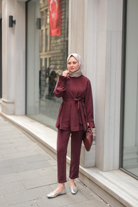 Eteği Pileli Armani Modal Takım Bordo