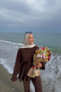 Eteği Pileli Armani Modal Takım Kahverengi