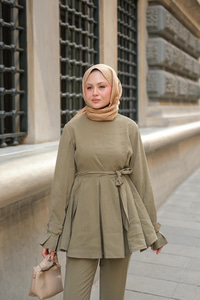 Eteği Pileli Armani Modal Takım Küf Yeşil