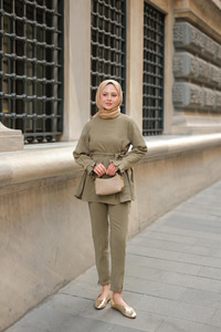 Eteği Pileli Armani Modal Takım Küf Yeşil