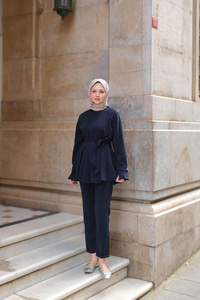 Eteği Pileli Armani Modal Takım Lacivert