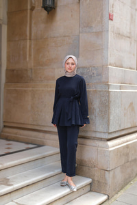 Eteği Pileli Armani Modal Takım Lacivert