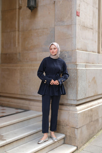 Eteği Pileli Armani Modal Takım Lacivert