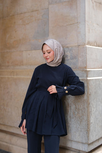 Eteği Pileli Armani Modal Takım Lacivert