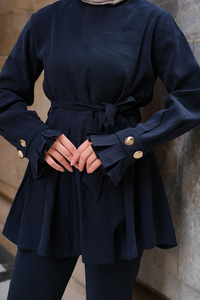 Eteği Pileli Armani Modal Takım Lacivert