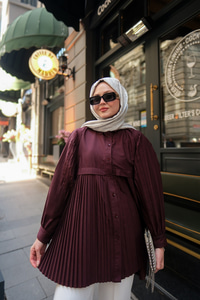 Eteği Pileli Gömlek Bordo