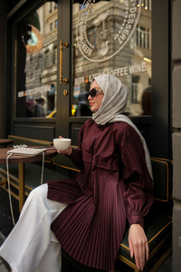 Eteği Pileli Gömlek Bordo