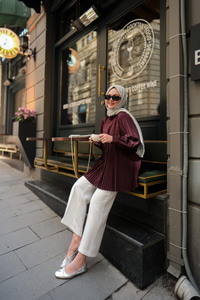 Eteği Pileli Gömlek Bordo