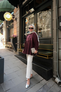 Eteği Pileli Gömlek Bordo