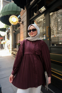 Eteği Pileli Gömlek Bordo