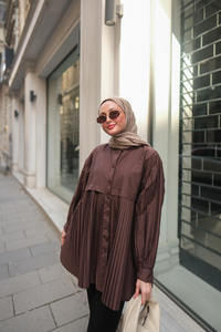 Eteği Pileli Gömlek Kahverengi