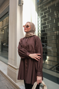 Eteği Pileli Gömlek Kahverengi