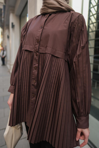 Eteği Pileli Gömlek Kahverengi