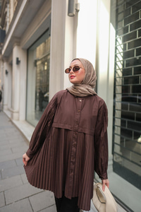 Eteği Pileli Gömlek Kahverengi