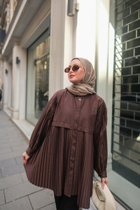 Eteği Pileli Gömlek Kahverengi