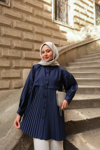 Eteği Pileli Gömlek Lacivert