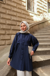 Eteği Pileli Gömlek Lacivert