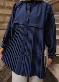 Eteği Pileli Gömlek Lacivert