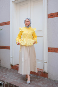 Eteği Pileli Gömlek Sarı