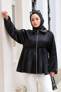 Eteği Piliseli Fermuarlı Tunik Siyah