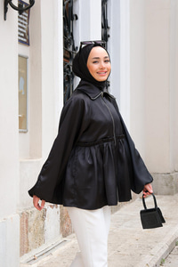 Eteği Piliseli Fermuarlı Tunik Siyah