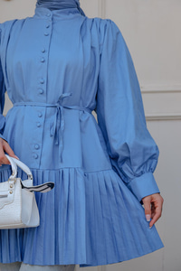 Eteği Piliseli Gömlek İndigo Mavi