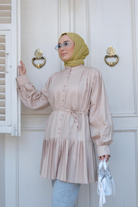 Eteği Piliseli Gömlek Krem