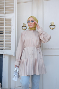 Eteği Piliseli Gömlek Krem