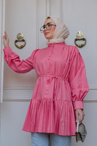 Eteği Piliseli Gömlek Pembe