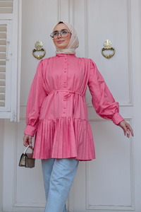 Eteği Piliseli Gömlek Pembe