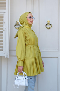 Eteği Piliseli Gömlek Yağ Yeşil