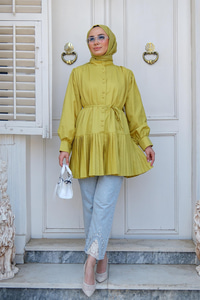 Eteği Piliseli Gömlek Yağ Yeşil