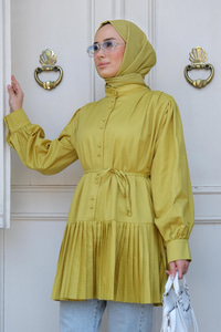 Eteği Piliseli Gömlek Yağ Yeşil