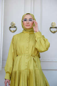 Eteği Piliseli Gömlek Yağ Yeşil